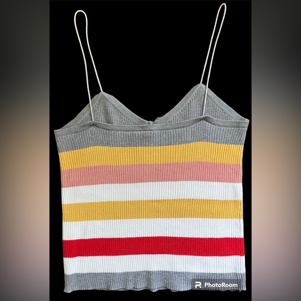 Women’s Sweater Knit V Neck spaghetti Strap Tank Top in Multicolored Stripe Sz S - Picture 3 of 6
